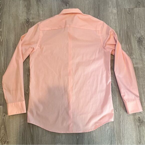 Calvin Klein Non-Iron Peach Stripe Button Front Shirt Size Small - Picture 2 of 6